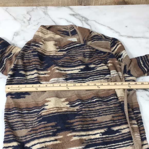 Lucky Brand Tan Blue Aztec Knit Cardigan Sweater Womens Small Drape Front Boho - Picture 8 of 10